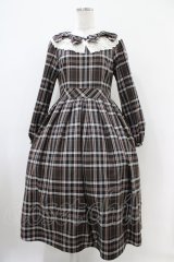 Melody BasKet / リボンとレースカラーのタータンチェックワンピース  ブラウン H-25-10-20-1033-LO-OP-KB-ZH