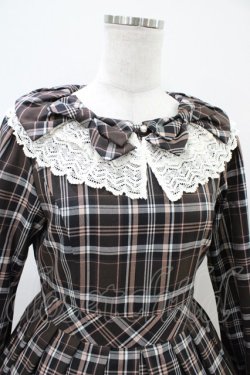 画像4: Melody BasKet / リボンとレースカラーのタータンチェックワンピース  ブラウン H-25-10-20-1033-LO-OP-KB-ZH