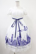 Moi-meme-Moitie / サイレントムーンワンピース(ミニ丈)  white x blue H-25-10-20-1037-MO-OP-KB-ZH