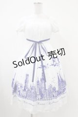 Moi-meme-Moitie / サイレントムーンワンピース(ミニ丈)  white x blue H-25-10-20-1037-MO-OP-KB-ZH