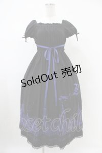 Moi-meme-Moitie / サイレントムーンワンピース（ミディアム丈）  ブラック×ブルー H-25-10-20-1038-MO-OP-KB-ZH