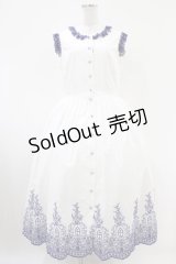 Moi-meme-Moitie / Rose Garden刺繍サンドレス 13号 白×青 H-25-10-20-1041-MO-OP-KB-ZH