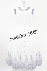 Moi-meme-Moitie / Rose Garden刺繍サンドレス 13号 白×青 H-25-10-20-1041-MO-OP-KB-ZH