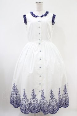 画像1: Moi-meme-Moitie / Rose Garden刺繍サンドレス 13号 白×青 H-25-10-20-1041-MO-OP-KB-ZH