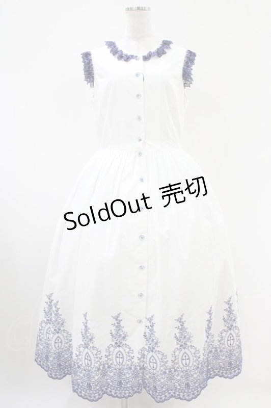 画像1: Moi-meme-Moitie / Rose Garden刺繍サンドレス 13号 白×青 H-25-10-20-1041-MO-OP-KB-ZH (1)