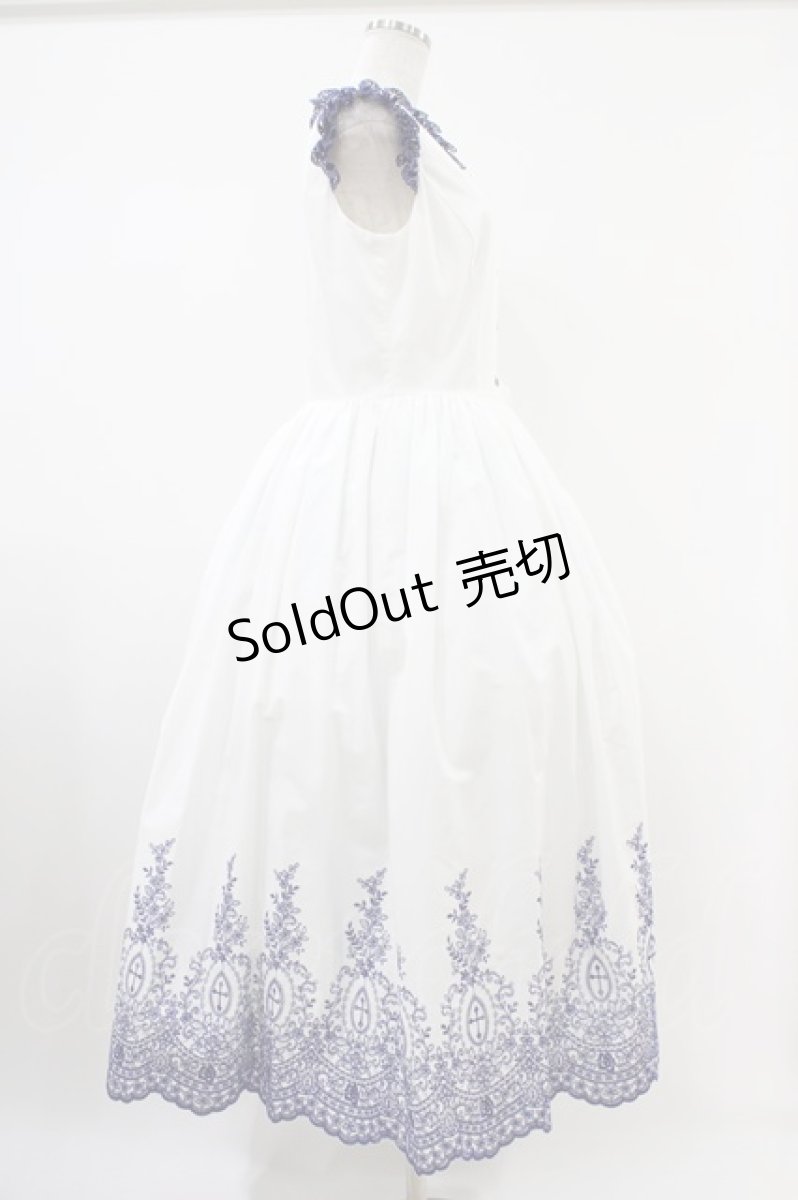 画像3: Moi-meme-Moitie / Rose Garden刺繍サンドレス 13号 白×青 H-25-10-20-1041-MO-OP-KB-ZH (3)