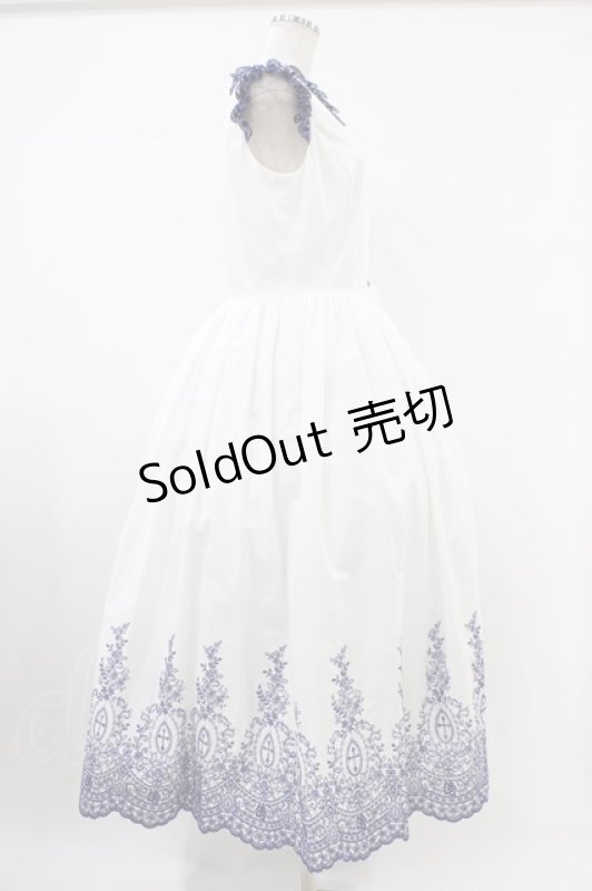 画像3: Moi-meme-Moitie / Rose Garden刺繍サンドレス 13号 白×青 H-25-10-20-1041-MO-OP-KB-ZH (3)