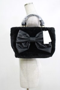 axes femme / リボンデザインファーバッグ  ブラック H-25-10-21-1061-AX-BG-NS-ZH