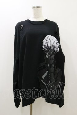 画像1: QOOZA / 東京喰種×QOOZA金木研 ダメージスウェット  ブラック H-25-10-21-2032-PU-TO-KB-ZH