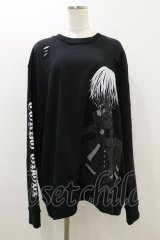 QOOZA / 東京喰種×QOOZA金木研 ダメージスウェット  ブラック H-25-10-21-2033-PU-TO-KB-OS