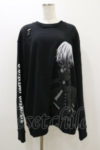 QOOZA / 東京喰種×QOOZA金木研 ダメージスウェット  ブラック H-25-10-21-2033-PU-TO-KB-OS