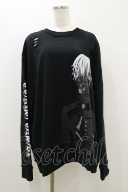 画像1: QOOZA / 東京喰種×QOOZA金木研 ダメージスウェット  ブラック H-25-10-21-2035-PU-TO-KB-ZH