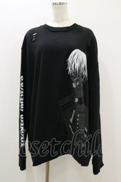 画像1: QOOZA / 東京喰種×QOOZA金木研 ダメージスウェット  ブラック H-25-10-21-2036-PU-TO-KB-ZH