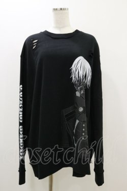 画像1: QOOZA / 東京喰種×QOOZA金木研 ダメージスウェット  ブラック H-25-10-21-2038-PU-TO-KB-ZH
