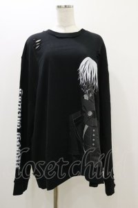 QOOZA / 東京喰種×QOOZA金木研 ダメージスウェット  ブラック H-25-10-21-2039-PU-TO-KB-ZH
