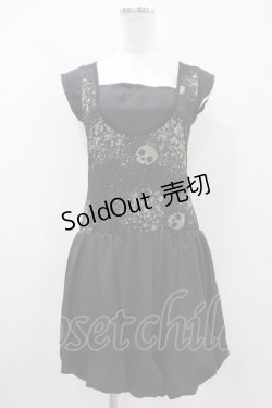 画像1: 【SALE】HELL CAT PUNKS / プリント切替バルーンワンピース  黒 H-25-10-22-025-PU-OP-KB-ZT231