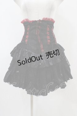 画像1: Qutie Frash / 編上ハイウエストスカート  黒×赤 H-25-10-22-028-QU-SK-KB-ZH