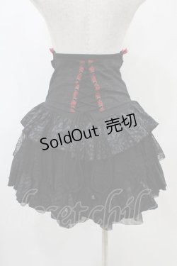 画像2: Qutie Frash / 編上ハイウエストスカート  黒×赤 H-25-10-22-028-QU-SK-KB-ZH