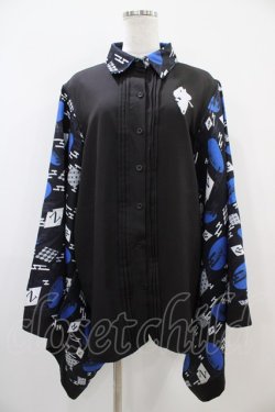 画像1: NieR Clothing / 着物風袖シャツ  ブラック H-25-10-22-044-PU-BL-KB-ZH