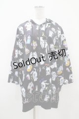 NieR Clothing / 総柄ZIP半袖パーカー  黒 H-25-10-22-056-PU-TO-KB-ZH