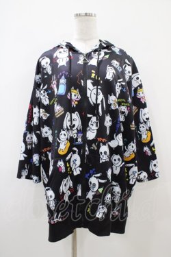 画像1: NieR Clothing / 総柄ZIP半袖パーカー  黒 H-25-10-22-056-PU-TO-KB-ZH