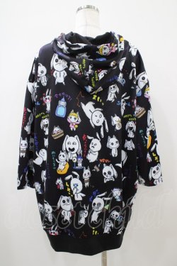 画像2: NieR Clothing / 総柄ZIP半袖パーカー  黒 H-25-10-22-056-PU-TO-KB-ZH