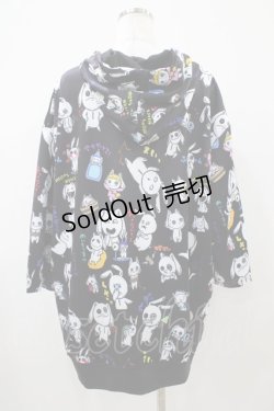 画像2: NieR Clothing / 総柄ZIP半袖パーカー  黒 H-25-10-22-056-PU-TO-KB-ZH