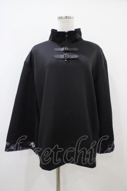 画像1: NieR Clothing / ベルトハイネックZIPトップス  黒×和柄九尾 H-25-10-22-057-PU-TO-KB-ZH