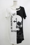 HELL CAT PUNKS / バイカラーロングTシャツSKULL F 黒×白 H-25-10-22-1049-PU-TO-KB-ZH