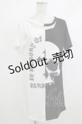HELL CAT PUNKS / バイカラーロングTシャツSKULL F 黒×白 H-25-10-22-1049-PU-TO-KB-ZT388