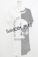 HELL CAT PUNKS / バイカラーロングTシャツSKULL F 黒×白 H-25-10-22-1049-PU-TO-KB-ZT388