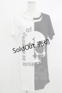 HELL CAT PUNKS / バイカラーロングTシャツSKULL F 黒×白 H-25-10-22-1049-PU-TO-KB-ZT388