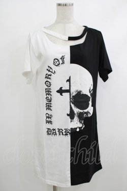 画像1: HELL CAT PUNKS / バイカラーロングTシャツSKULL F 黒×白 H-25-10-22-1049-PU-TO-KB-ZH