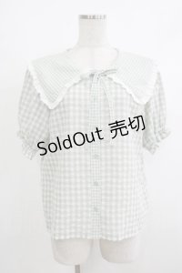 merry jenny / ギンガムリボンブラウス  グリーン H-25-10-22-1061-LO-BL-KB-ZH