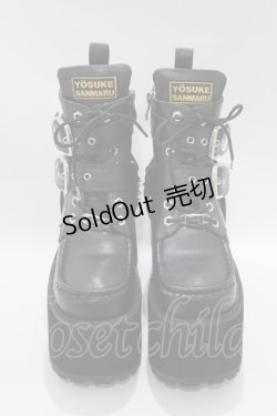 画像1: YOSUKE / 厚底レースアップブーツ 24.5cm 黒 H-25-10-22-1081-PU-SH-KB-ZH