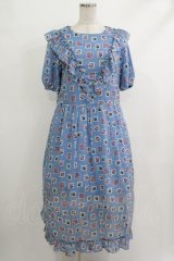 Jane Marple Dans Le Salon / Flower Stamp Empireワンピース M サックス H-25-10-22-1009-JM-OP-KB-ZT329