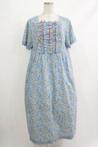 Jane Marple Dans Le Salon / Miles' Adventureフリルトリムドレス M スカイブルー×マンダリン H-25-10-22-1010-JM-OP-KB-ZT341