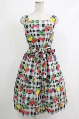 Jane Marple / フルーツピクニックスクエアドレス M 黒 H-25-10-22-1022-JM-OP-KB-ZT307