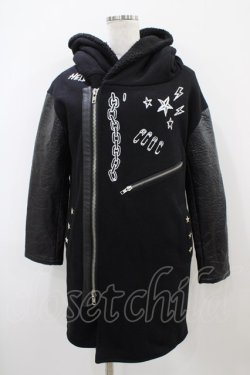 画像1: HELL CAT PUNKS / ボアフードライダースコート  ブラック H-25-10-22-060-PU-CO-KB-ZH