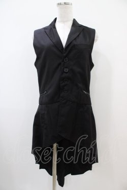 画像1: BPN FOR MEN / フィッシュテールロングベスト  黒 H-25-10-22-007-GO-TO-KB-ZH