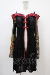 Qutie Frash / 柄切替オフショルカーデ  黒×赤 H-25-10-22-009-QU-TO-KB-ZH