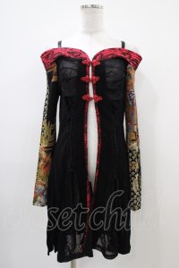 Qutie Frash / 柄切替オフショルカーデ  黒×赤 H-25-10-22-009-QU-TO-KB-ZH