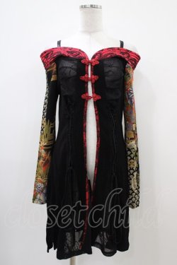 画像1: Qutie Frash / 柄切替オフショルカーデ  黒×赤 H-25-10-22-009-QU-TO-KB-ZH