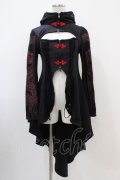 Qutie Frash / レイヤード風チャイナボタンZIPカーデ  黒×赤 H-25-10-22-011-QU-TO-KB-ZH