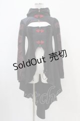 Qutie Frash / レイヤード風チャイナボタンZIPカーデ  黒×赤 H-25-10-22-011-QU-TO-KB-ZH