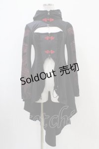 Qutie Frash / レイヤード風チャイナボタンZIPカーデ  黒×赤 H-25-10-22-011-QU-TO-KB-ZH