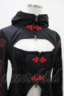 画像4: Qutie Frash / レイヤード風チャイナボタンZIPカーデ  黒×赤 H-25-10-22-011-QU-TO-KB-ZH