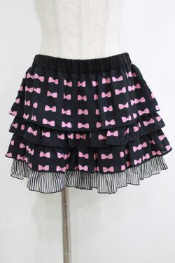 画像1: Emily Temple cute / リボンストライプフリルパンツ  黒 H-25-10-23-1036-ET-PA-KB-ZH