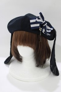 uf. / うさみみベレー  黒×黒×紺リボン H-25-10-23-1067-PU-BL-KB-ZH