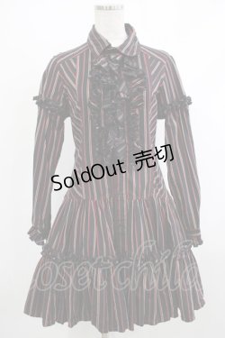 画像1: ALGONQUINS / ストライプフリルシャツワンピース F 黒 H-25-10-23-1014-AL-OP-KB-ZH